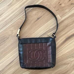 CHANEL Black and Brown Quilted Shoulder Bag VINTAGE